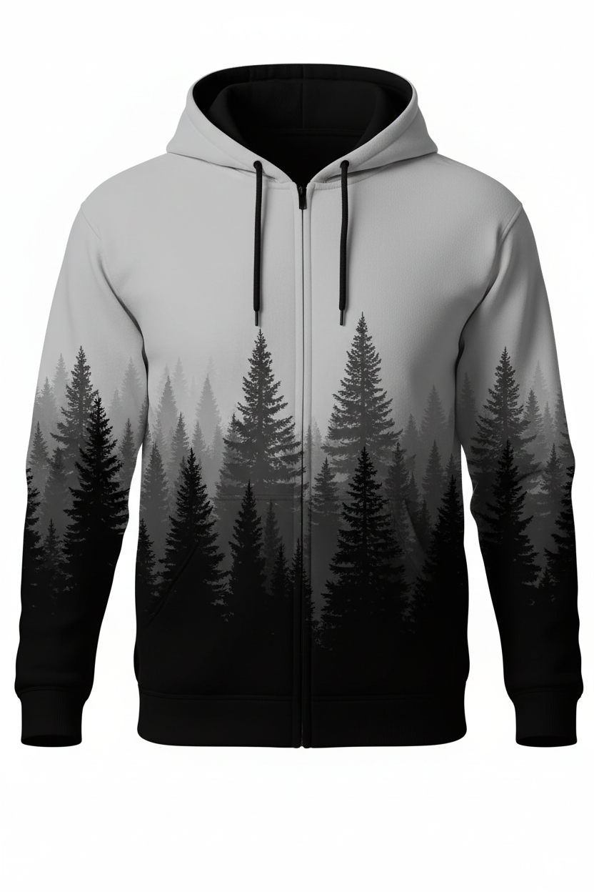 Washington Pine Trees Zip-Up Hoodie - Tall Forest Fade