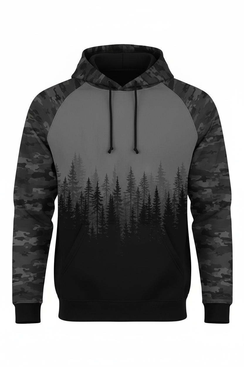 Washington Pine Trees Hoodie - Gray Camo Block Sleeves