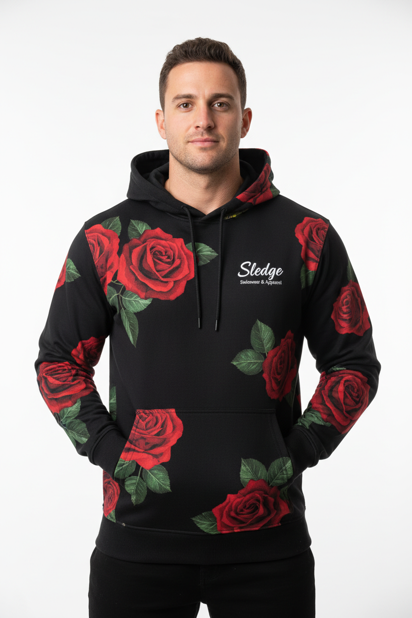 Black Red Roses Hoodie Front