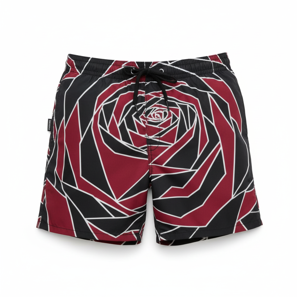 Geometric Mosaic Rose Swim Shorts
