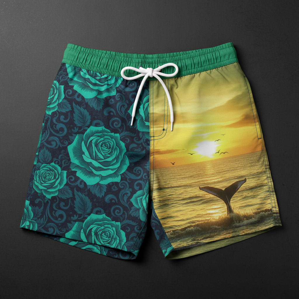 Men's Artistic Swim Shorts - Emerald Ocean Edition