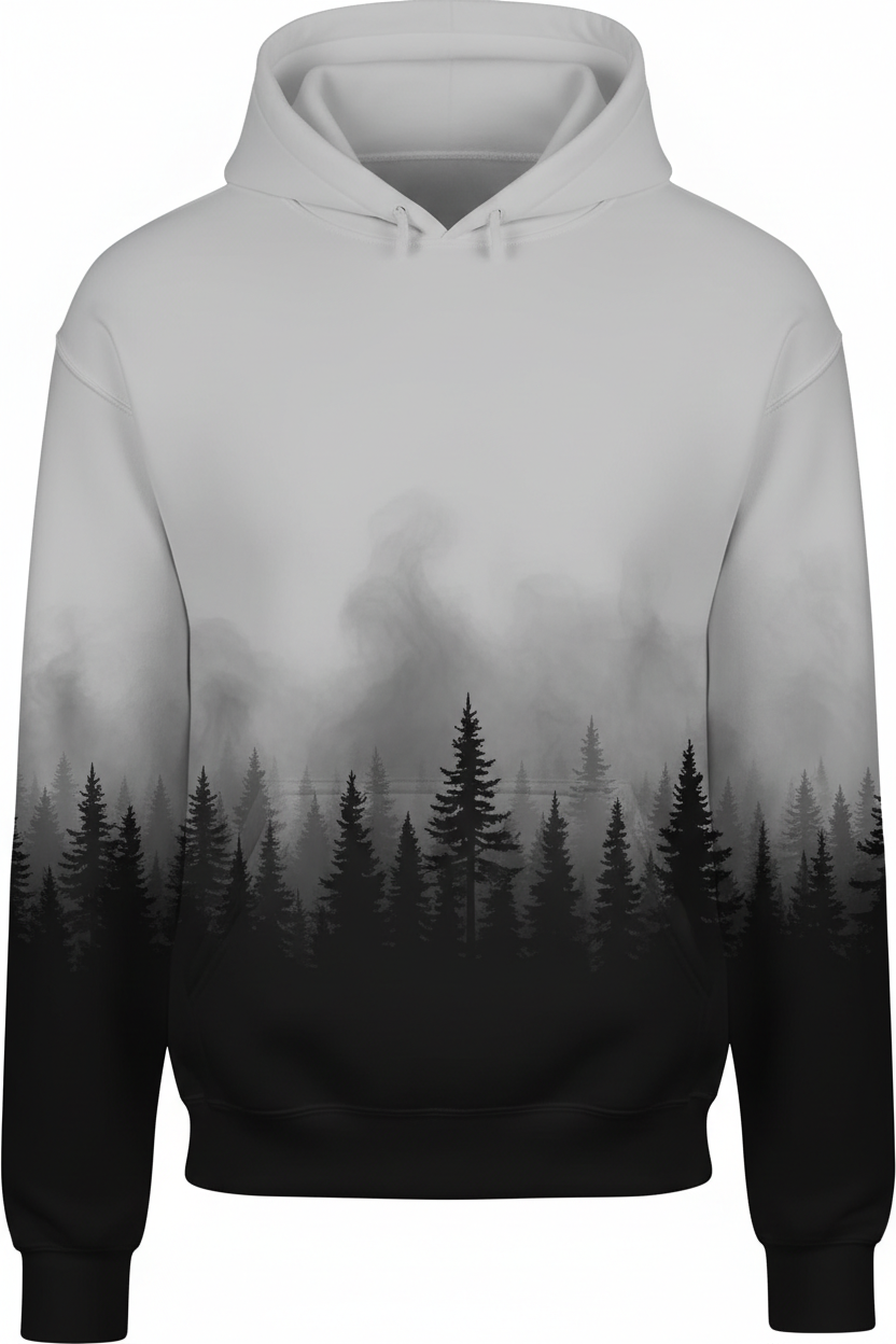 Washington Pine Trees Hoodie - Misty Forest Silhouette