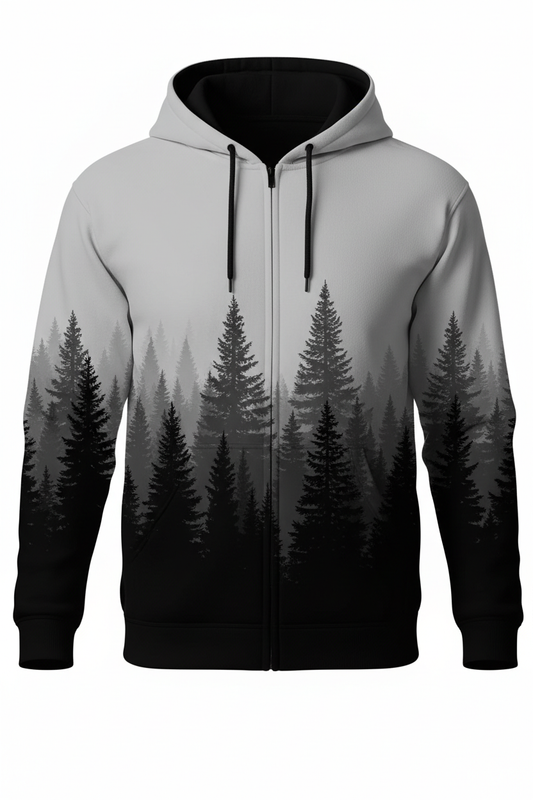 Washington Pine Trees Zip-Up Hoodie - Tall Forest Fade