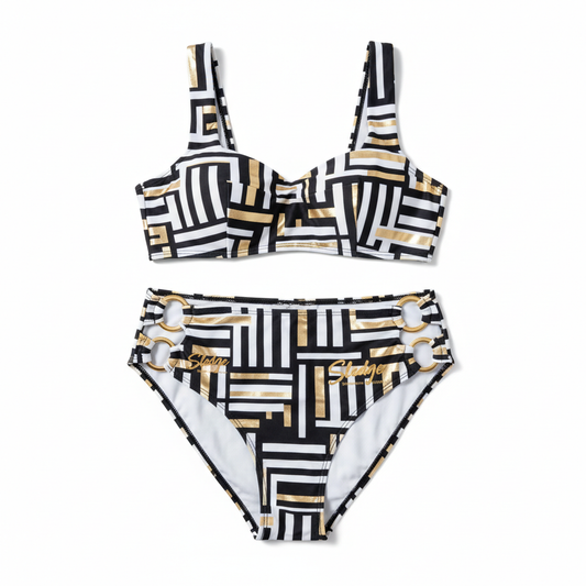 Women's Plus Size Geometric High-Waisted Bikini Set