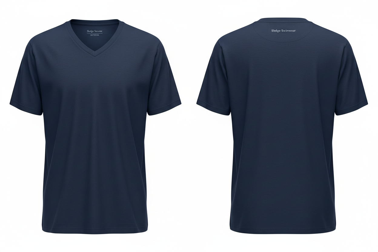 Navy blue v-neck front and back