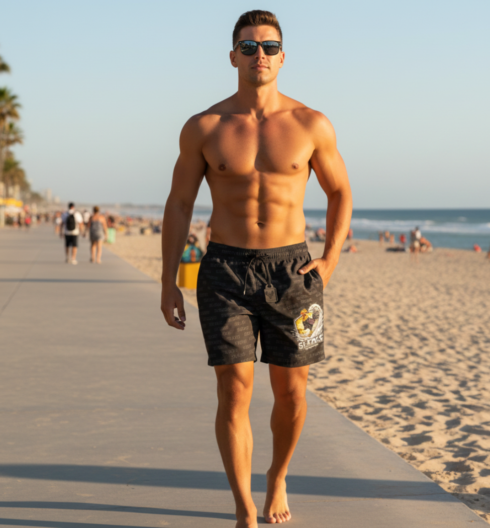 Men's Artistic Swim Shorts - Roses & Sunset Design