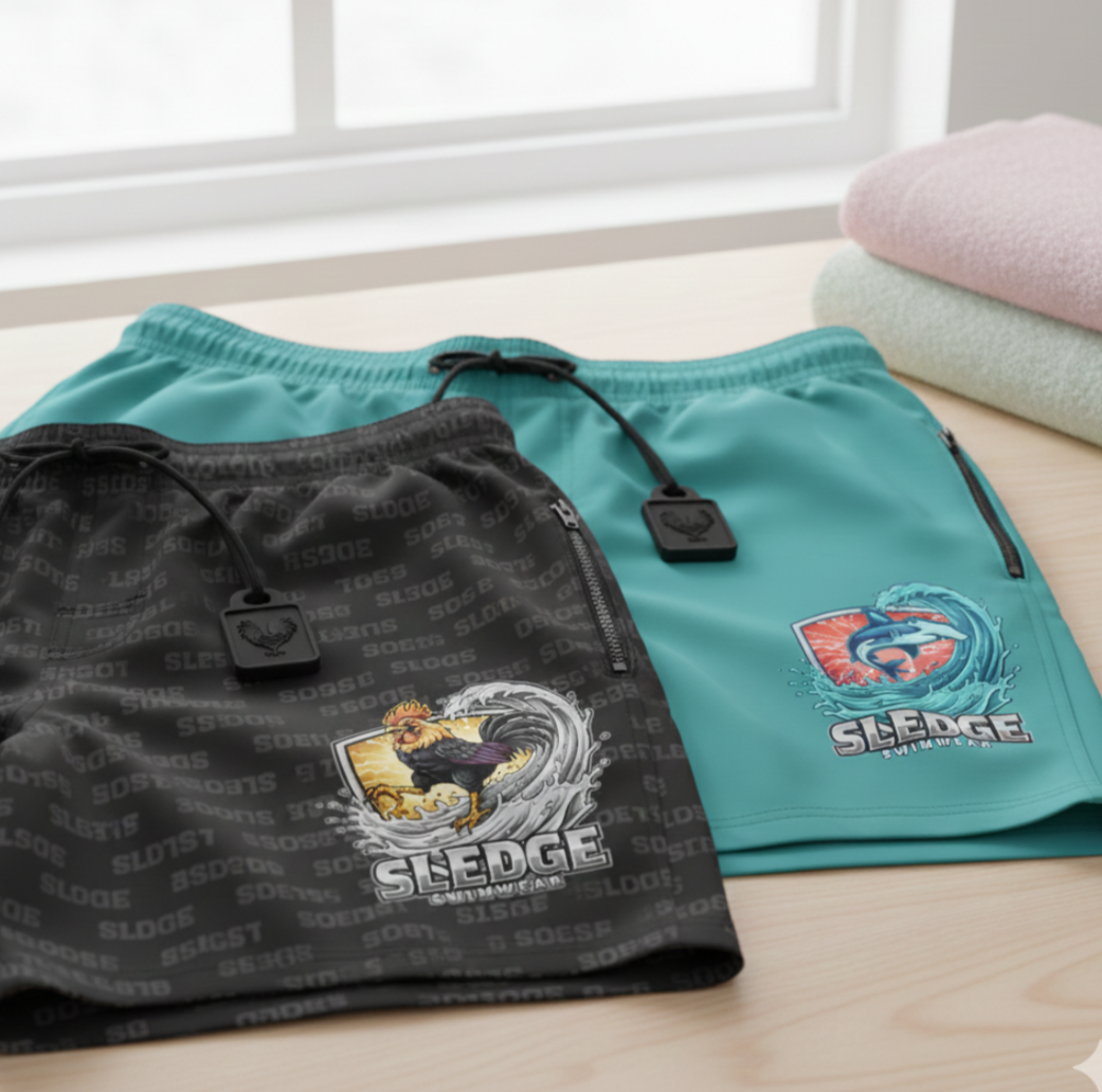 Men's Artistic Swim Shorts - Roses & Sunset Design