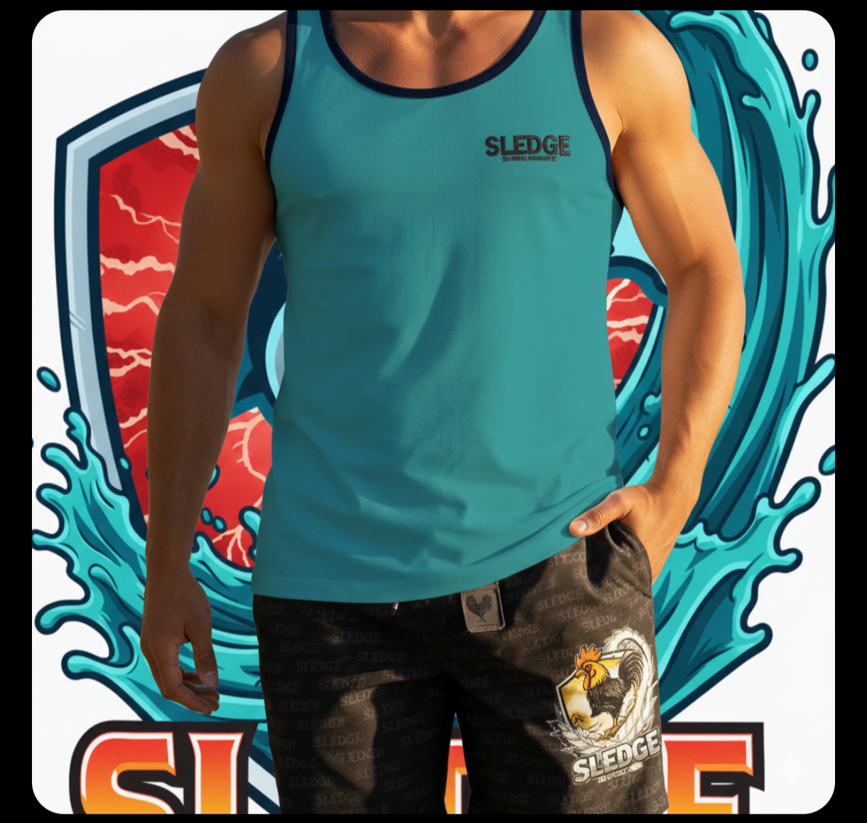 Men's Artistic Swim Shorts - Roses & Sunset Design