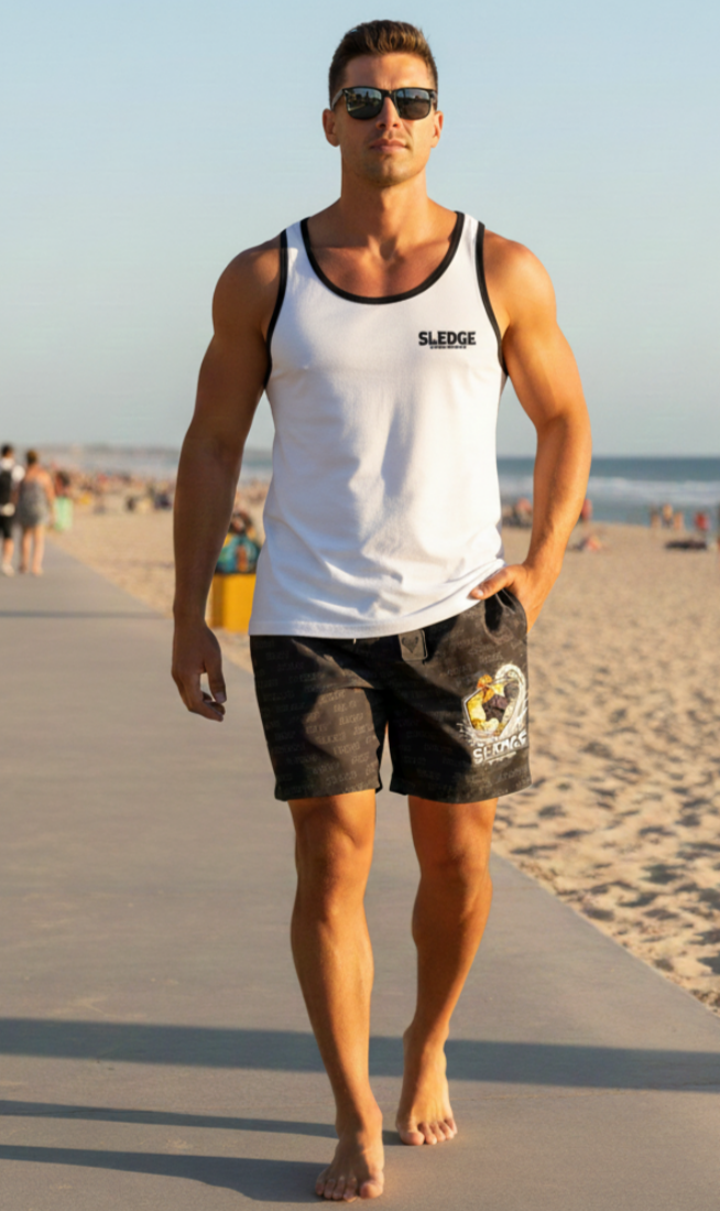 Men's Artistic Swim Shorts - Roses & Sunset Design