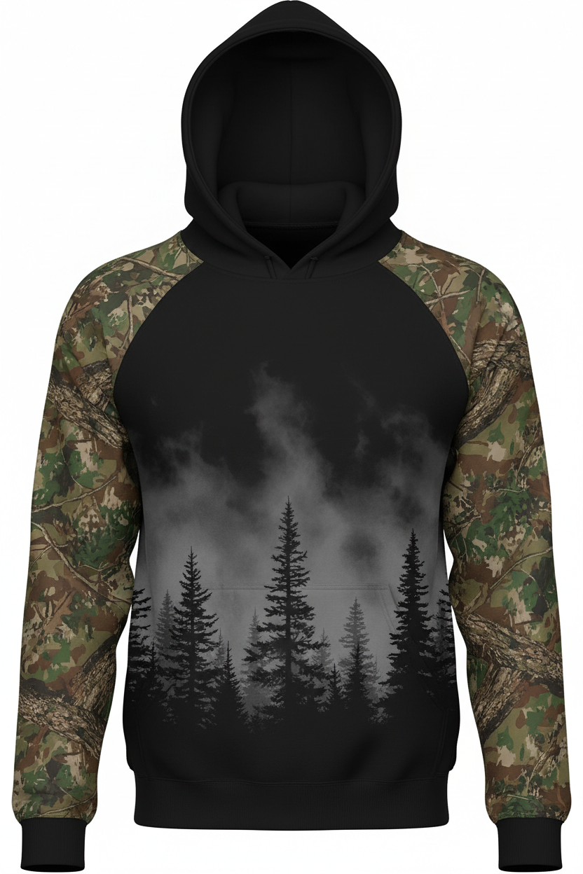 Washington Pine Trees Hoodie - Camo Sleeves