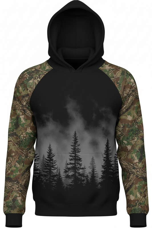 Washington Pine Trees Hoodie - Camo Sleeves
