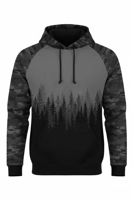Washington Pine Trees Hoodie - Gray Camo Block Sleeves